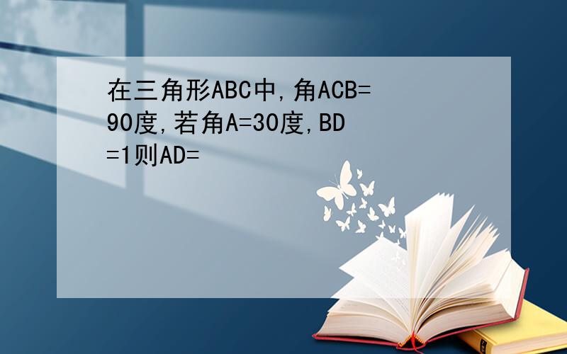 在三角形ABC中,角ACB=90度,若角A=30度,BD=1则AD=