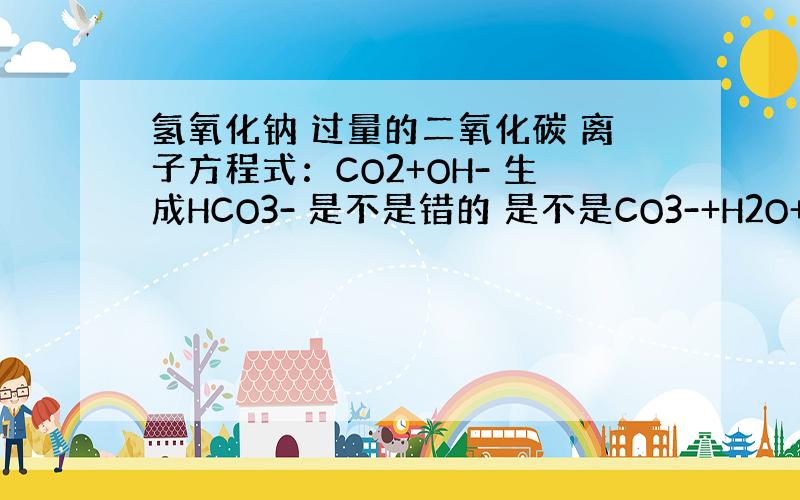 氢氧化钠 过量的二氧化碳 离子方程式：CO2+OH- 生成HCO3- 是不是错的 是不是CO3-+H2O+CO2生成2H
