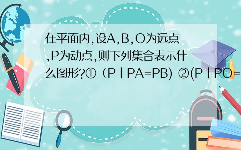 在平面内,设A,B,O为远点,P为动点,则下列集合表示什么图形?①（P|PA=PB) ②(P|PO=1)