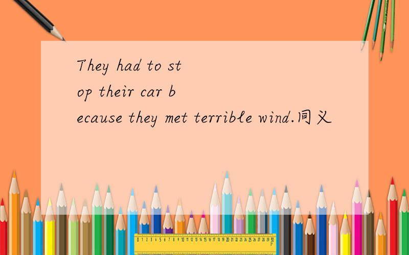 They had to stop their car because they met terrible wind.同义
