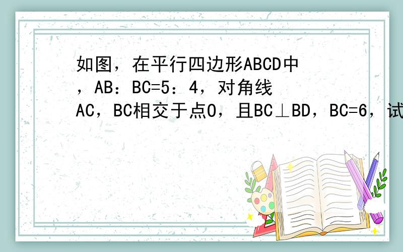 如图，在平行四边形ABCD中，AB：BC=5：4，对角线AC，BC相交于点O，且BC⊥BD，BC=6，试求AB、AC的长