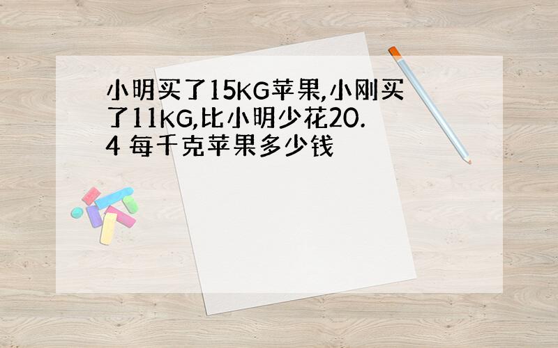 小明买了15KG苹果,小刚买了11KG,比小明少花20.4 每千克苹果多少钱