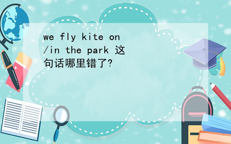 we fly kite on/in the park 这句话哪里错了?