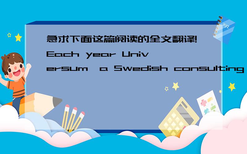 急求下面这篇阅读的全文翻译!Each year Universum,a Swedish consulting firm
