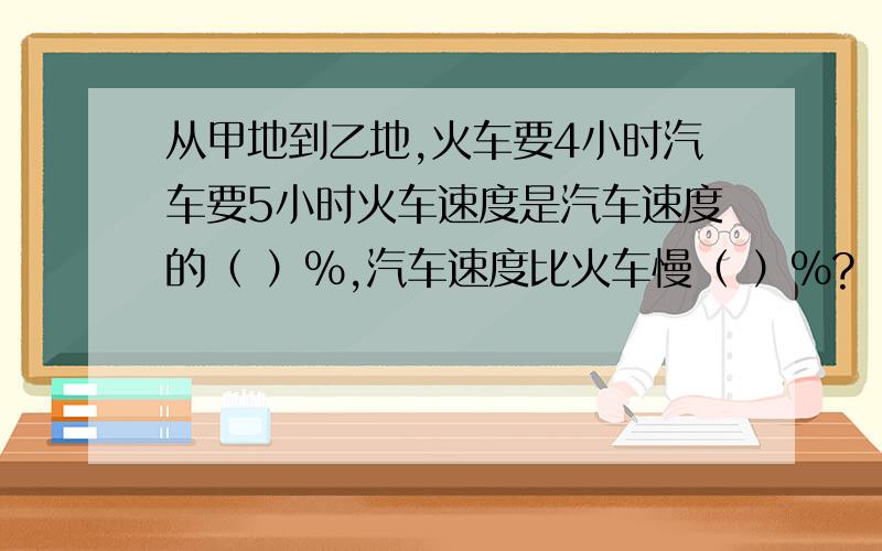 从甲地到乙地,火车要4小时汽车要5小时火车速度是汽车速度的（ ）%,汽车速度比火车慢（ ）%?