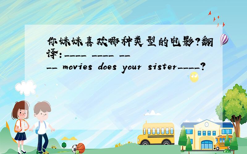 你妹妹喜欢哪种类型的电影?翻译：____ ____ ____ movies does your sister____?