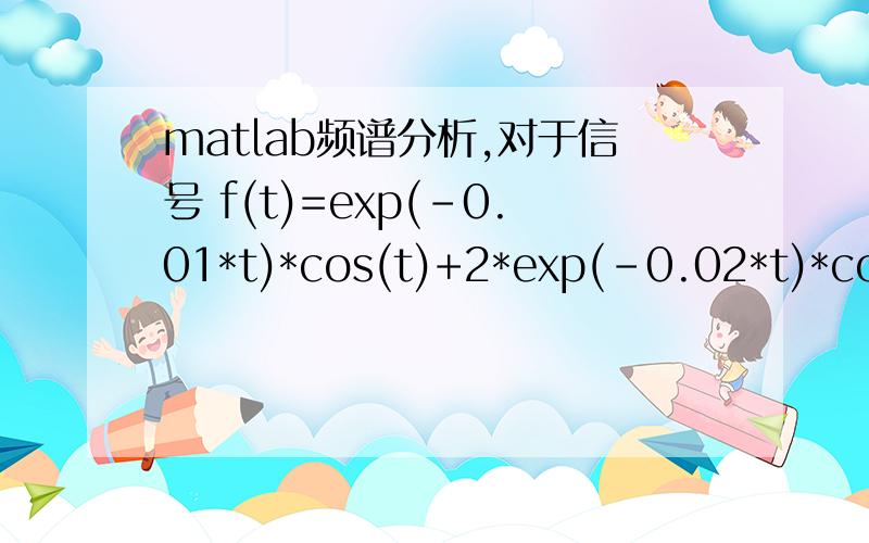 matlab频谱分析,对于信号 f(t)=exp(-0.01*t)*cos(t)+2*exp(-0.02*t)*cos(