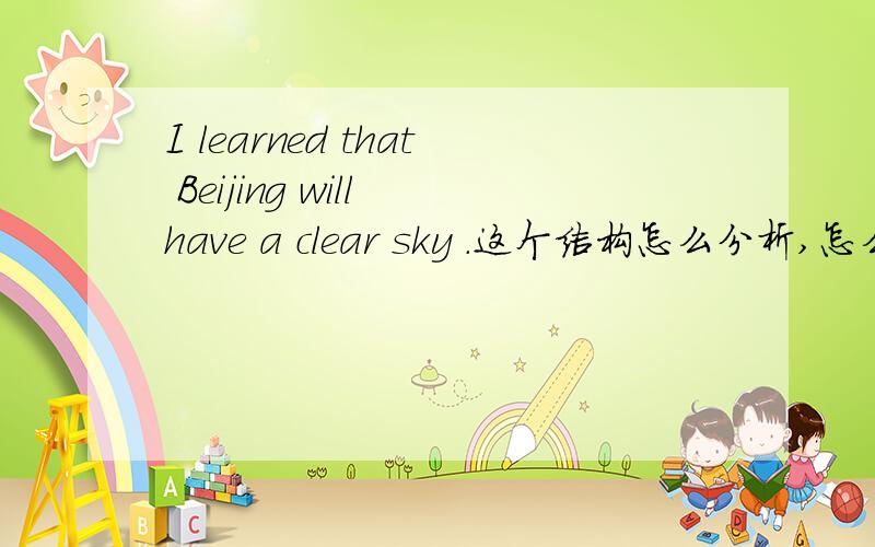 I learned that Beijing will have a clear sky .这个结构怎么分析,怎么既有过
