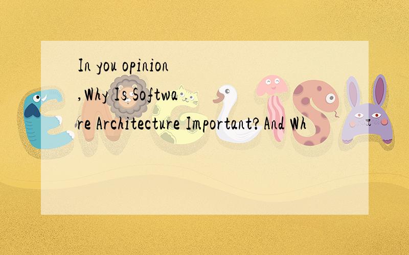In you opinion,Why Is Software Architecture Important?And Wh