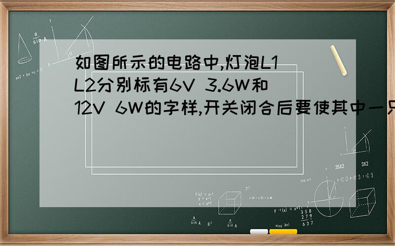 如图所示的电路中,灯泡L1 L2分别标有6V 3.6W和12V 6W的字样,开关闭合后要使其中一只