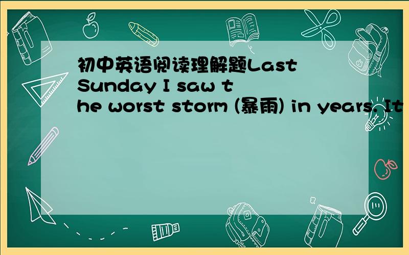 初中英语阅读理解题Last Sunday I saw the worst storm (暴雨) in years. It