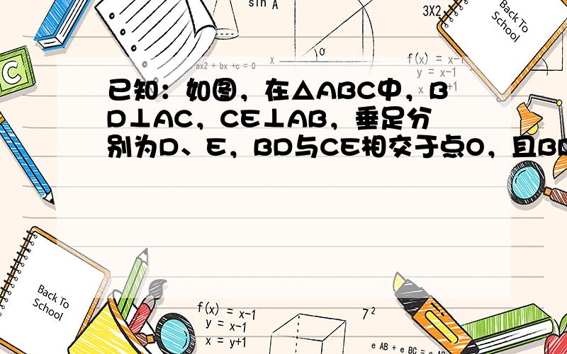 已知：如图，在△ABC中，BD⊥AC，CE⊥AB，垂足分别为D、E，BD与CE相交于点O，且BD=CE．求证：OB=OC