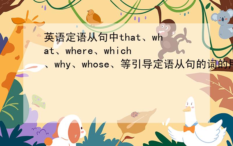 英语定语从句中that、what、where、which、why、whose、等引导定语从句的词的用法