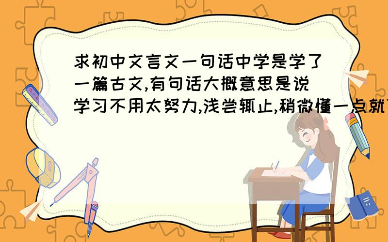 求初中文言文一句话中学是学了一篇古文,有句话大概意思是说学习不用太努力,浅尝辄止,稍微懂一点就可以了.内容有点消极.这句